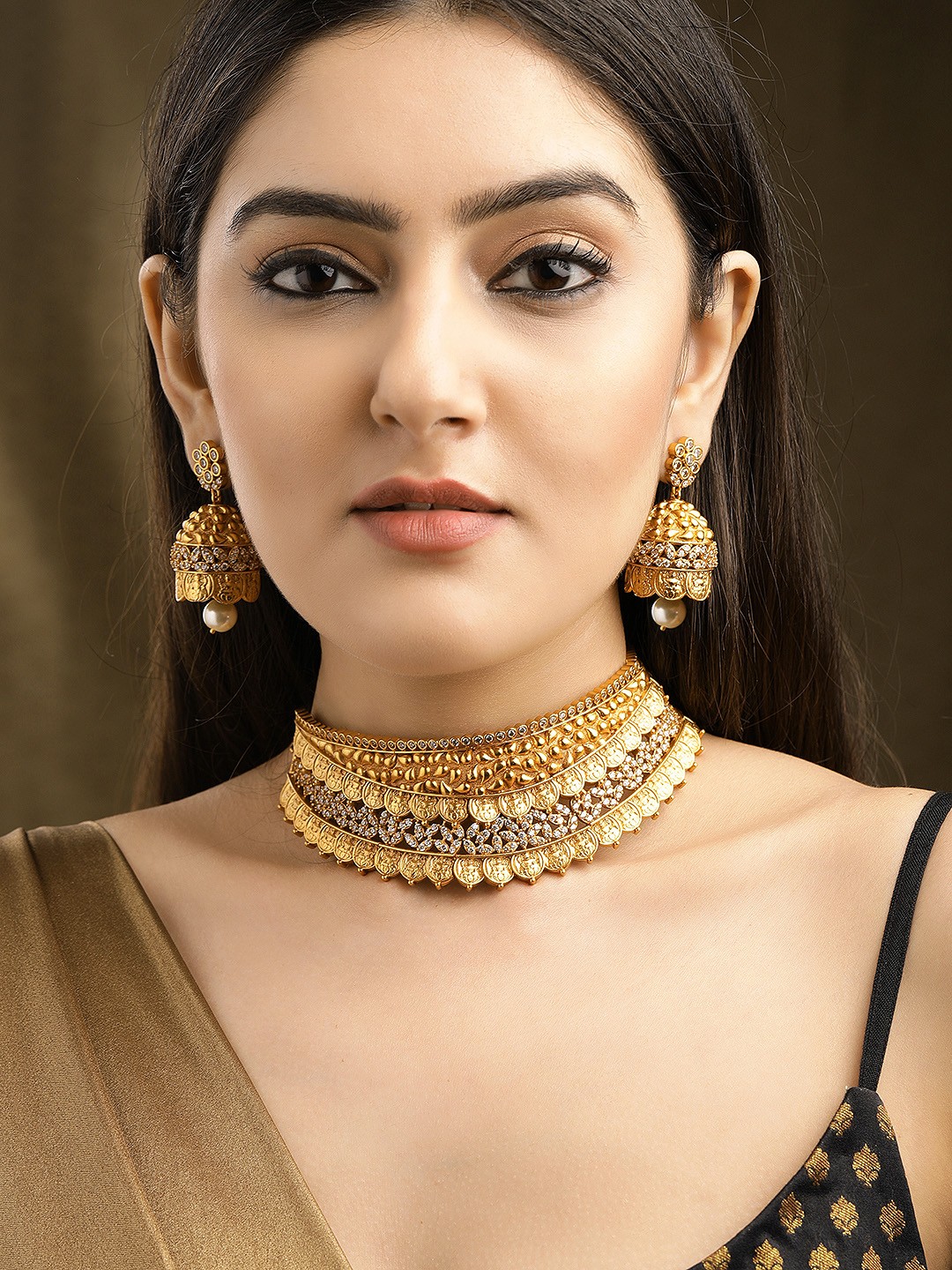 

Rubans 24K Gold-Plated White Zircon & Ruby-Studded Handcrafted Jewellery Set
