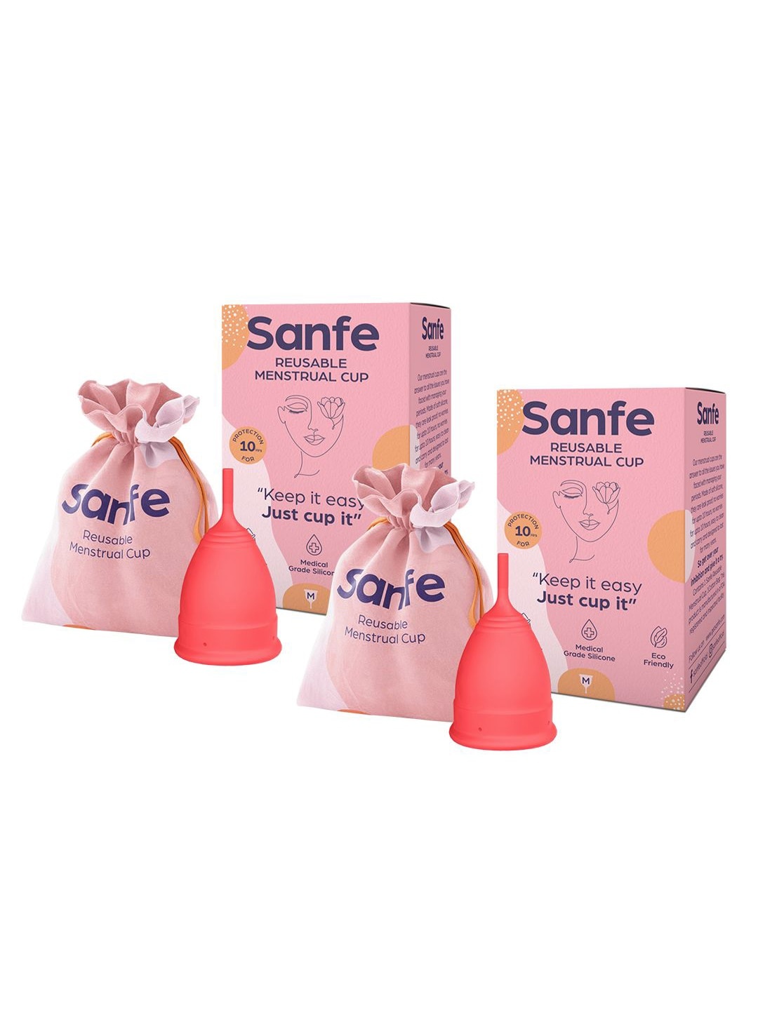 

Sanfe Set of 2 Reusable Medium Menstrual Cups, Coral