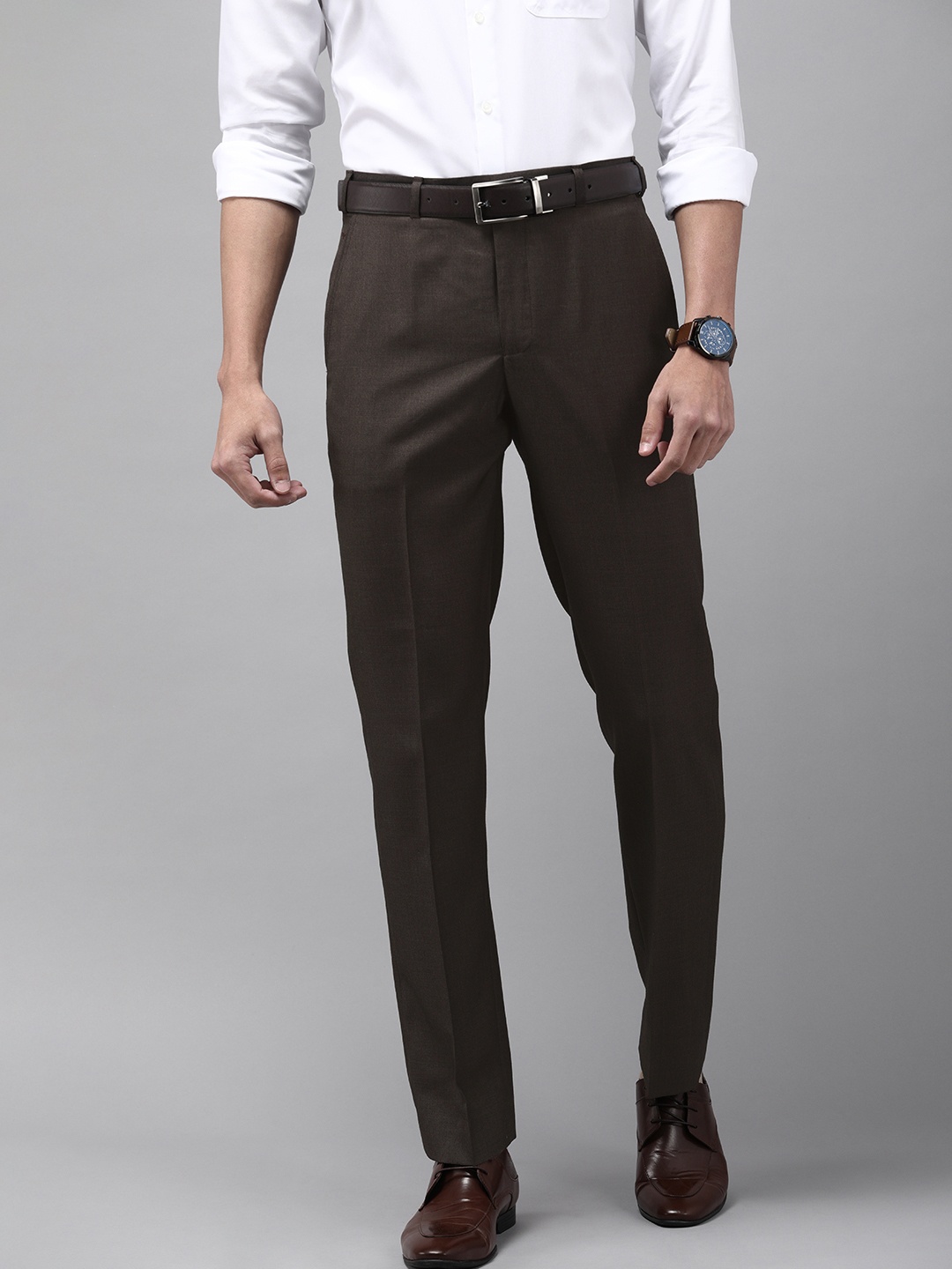 

Park Avenue Men Coffee Brown Smart Fit Formal Trousers