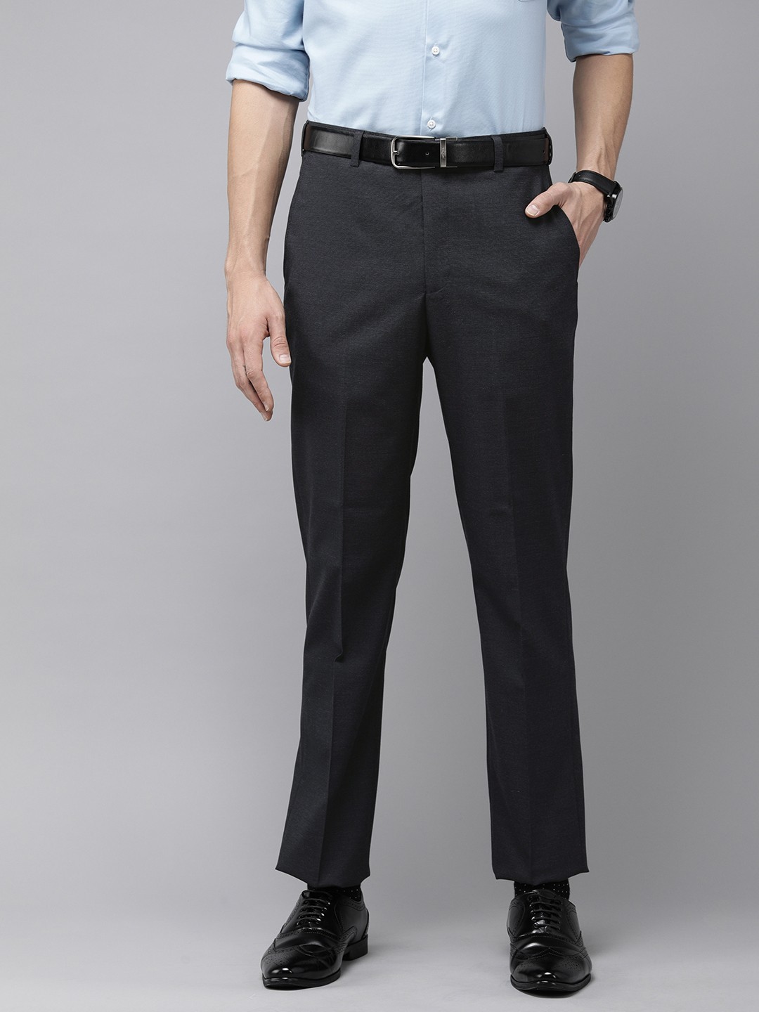 

Park Avenue Men Navy Blue Smart Fit Formal Trousers
