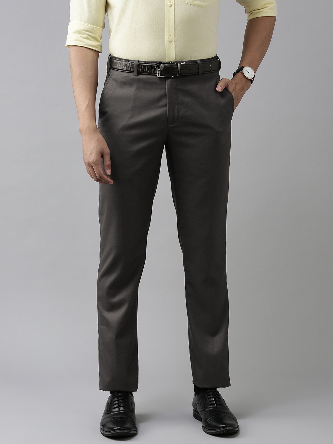 

Park Avenue Men Charcoal Grey Smart Formal Trousers