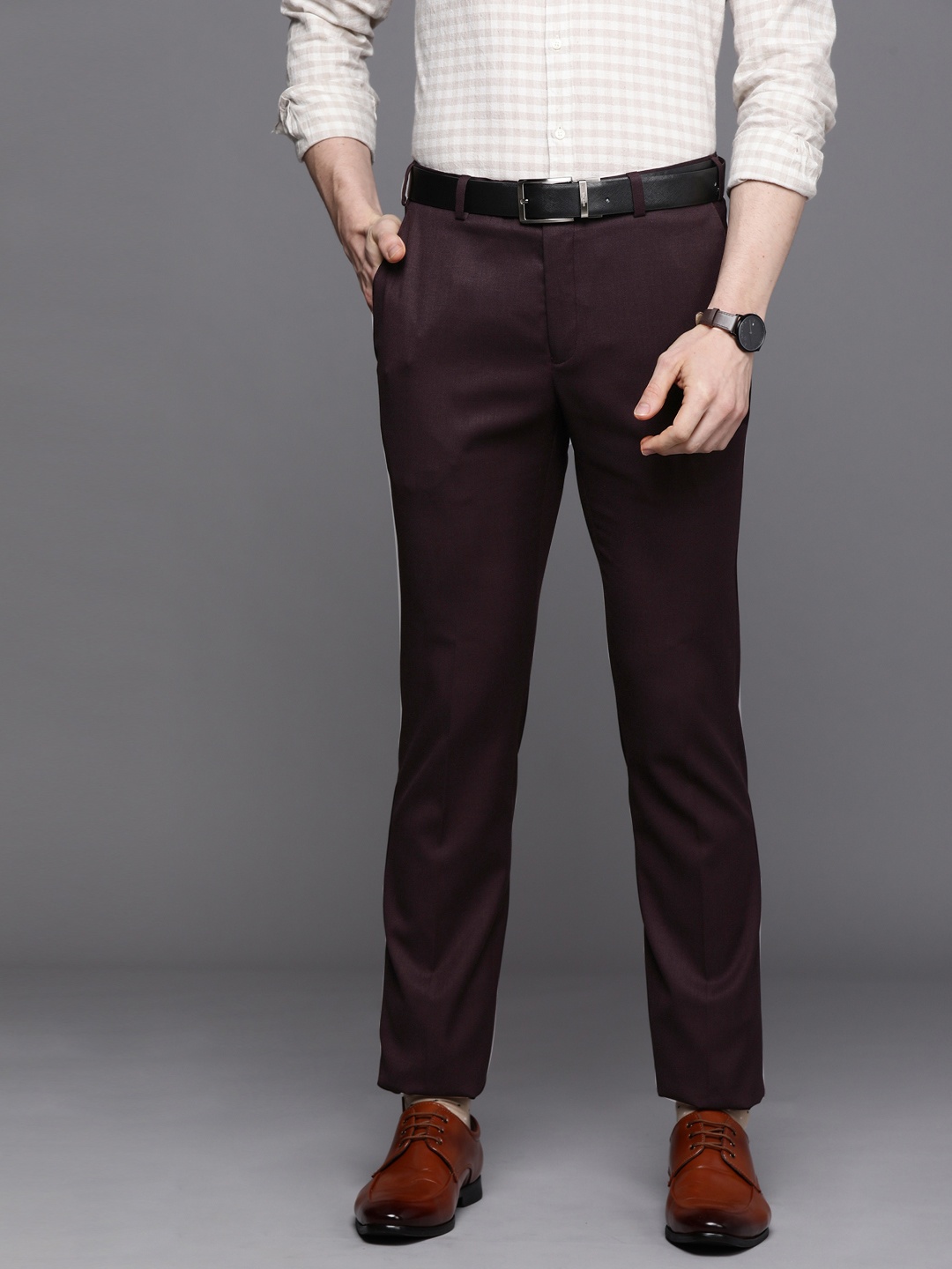 

Raymond Men Maroon Self-Design Slim Fit Formal Trousers