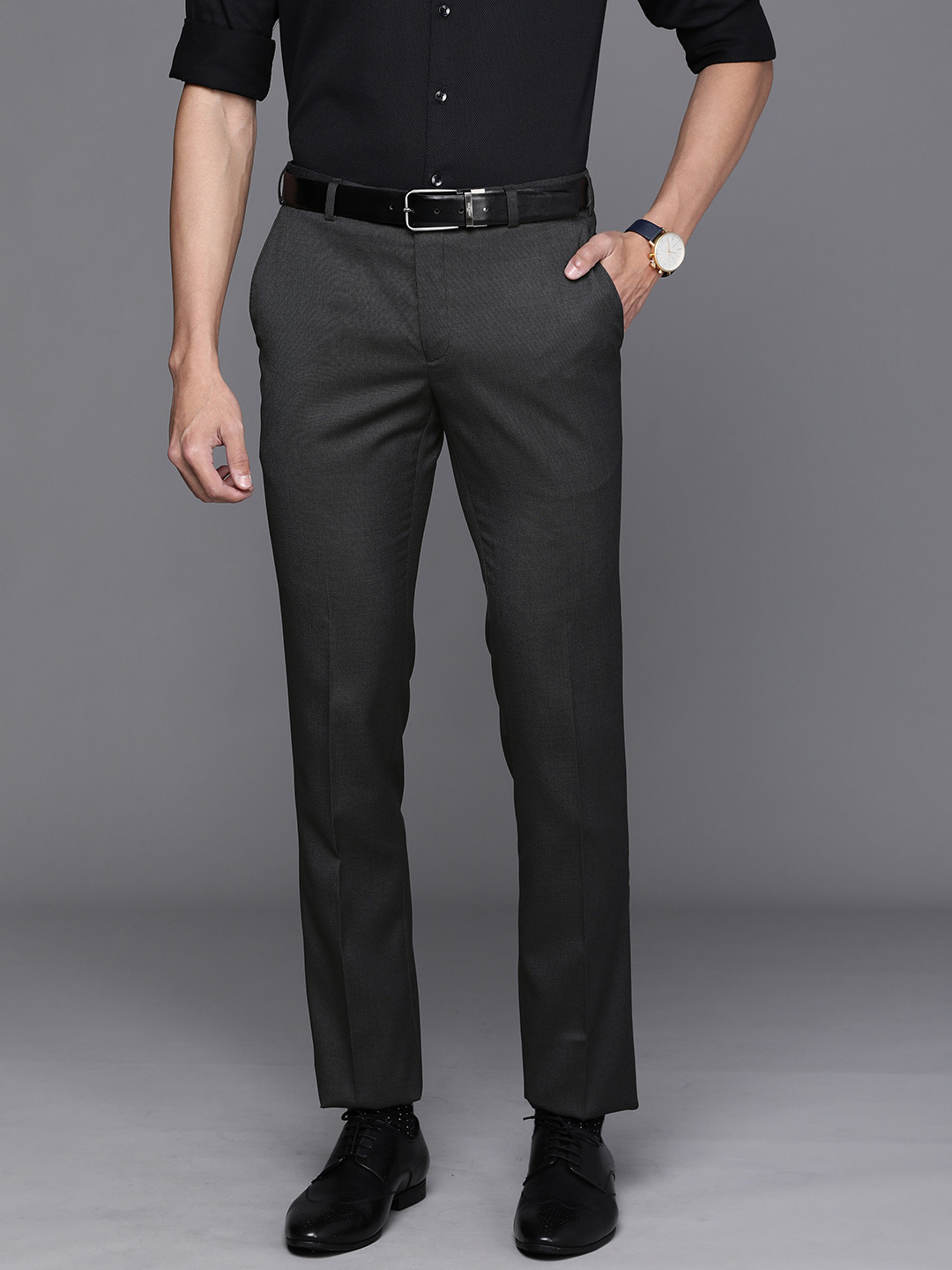 

Raymond Men Grey Textured Slim Fit Formal Trousers