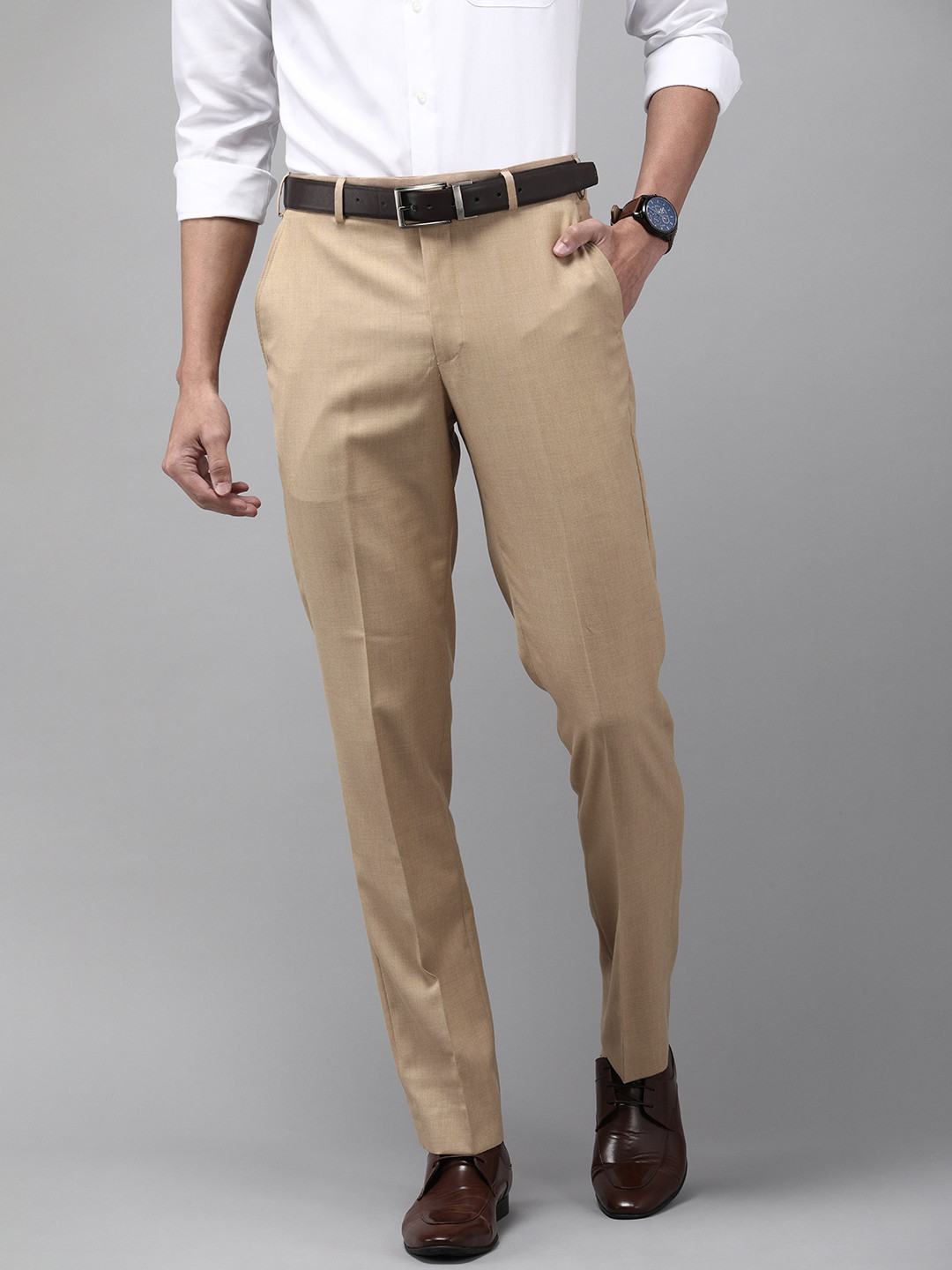 

Park Avenue Men Beige Smart Fit Formal Trousers