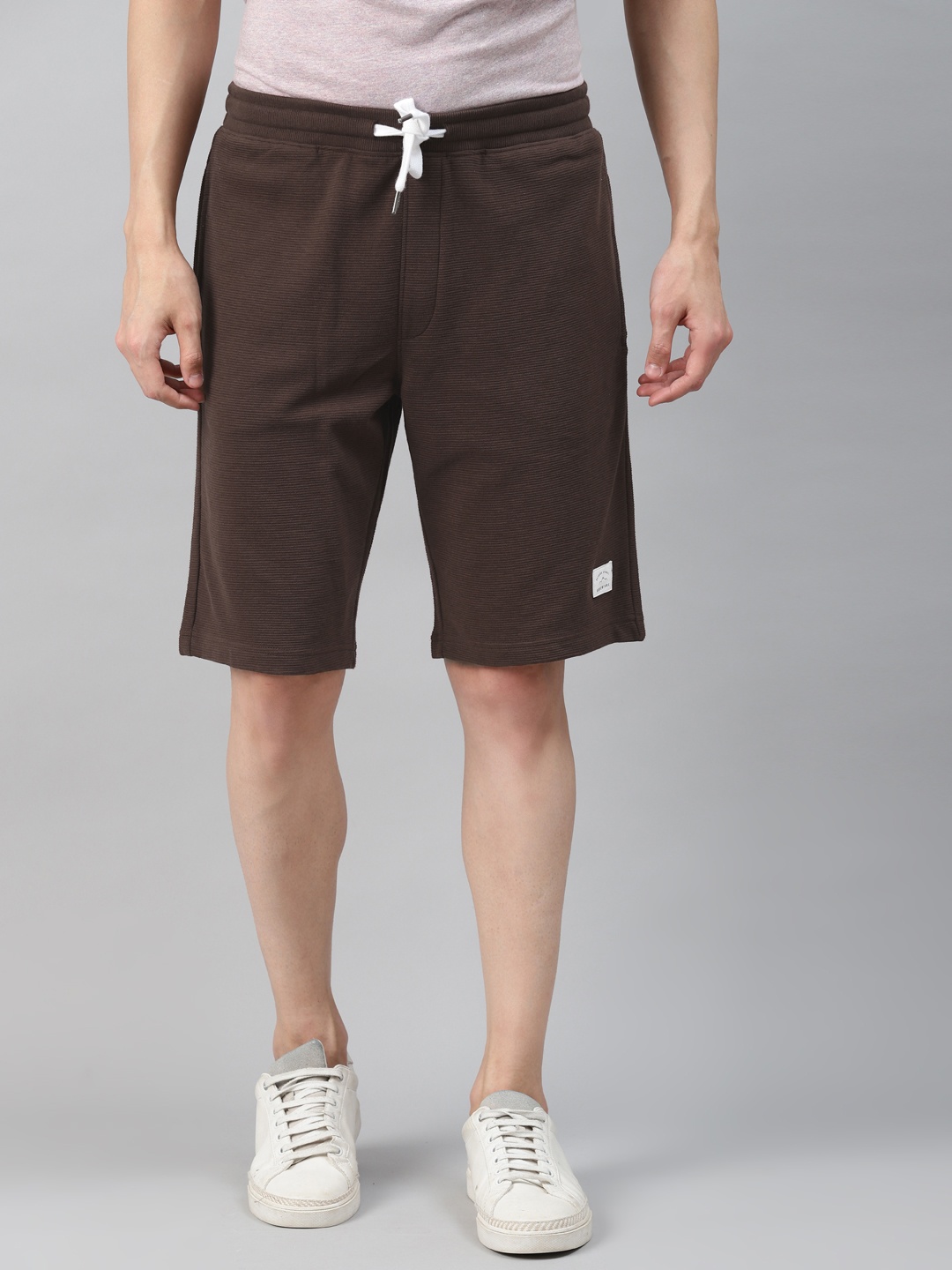 

Marks & Spencer Men Brown Self-Striped Mid-Rise Regular Shorts