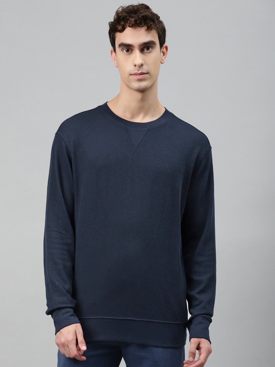 

Marks & Spencer Men Navy Blue Solid Sweatshirt