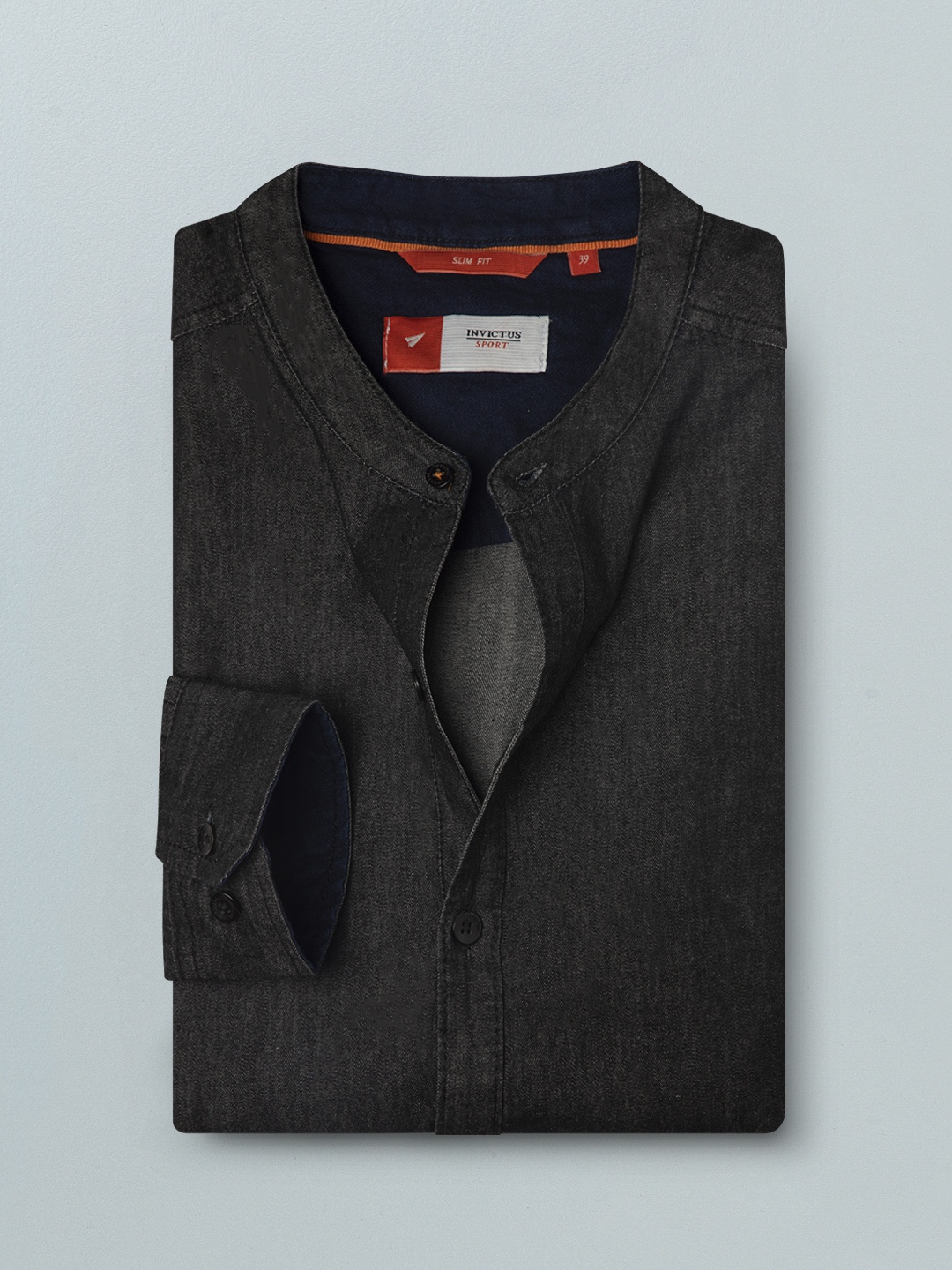 

INVICTUS Men Solid Charcoal Pure Cotton Denim Shirt
