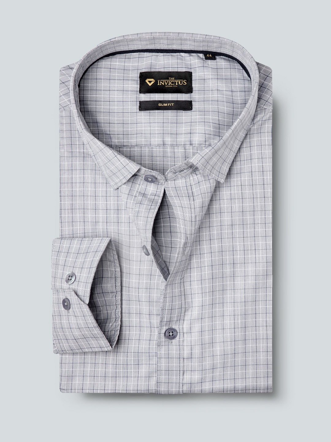 

INVICTUS Men Grey Slim Fit Grid Tattersall Checked Formal Shirt