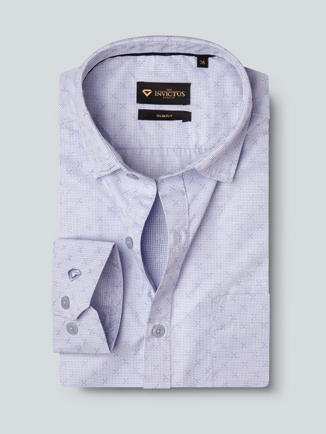 

INVICTUS Men Blue Slim Fit Micro Checked Easy Care Formal Shirt