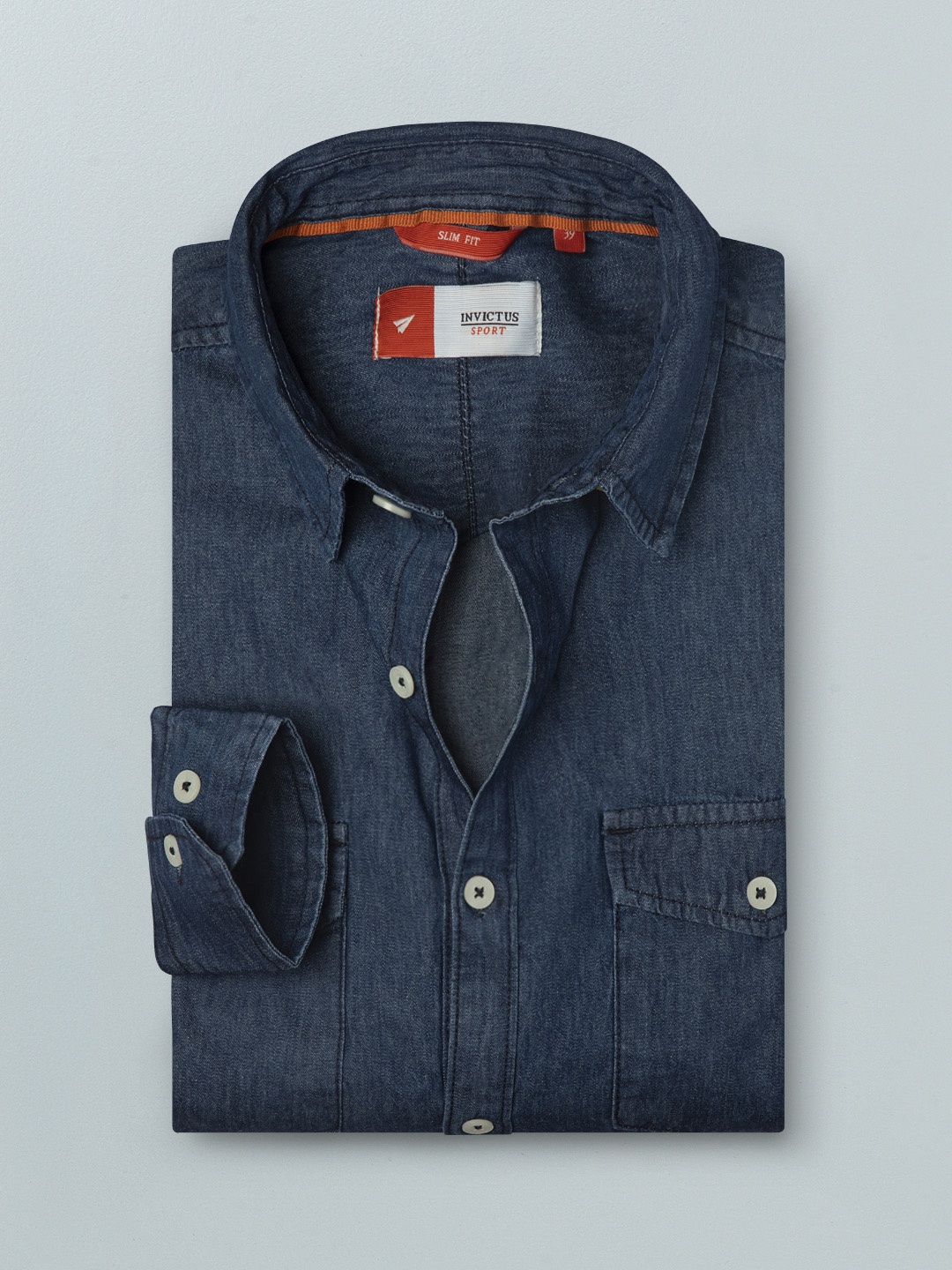 

INVICTUS Men Blue Solid Pure Cotton Denim Casual Shirt