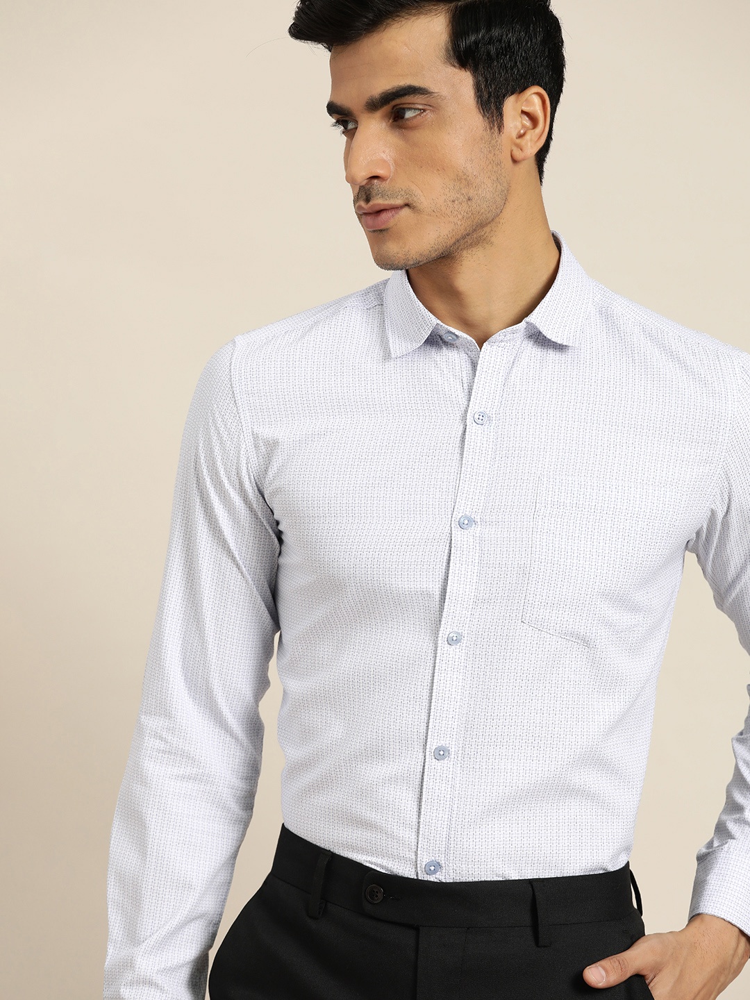 

INVICTUS Men Blue Slim Fit Printed Easy Care Formal Shirt