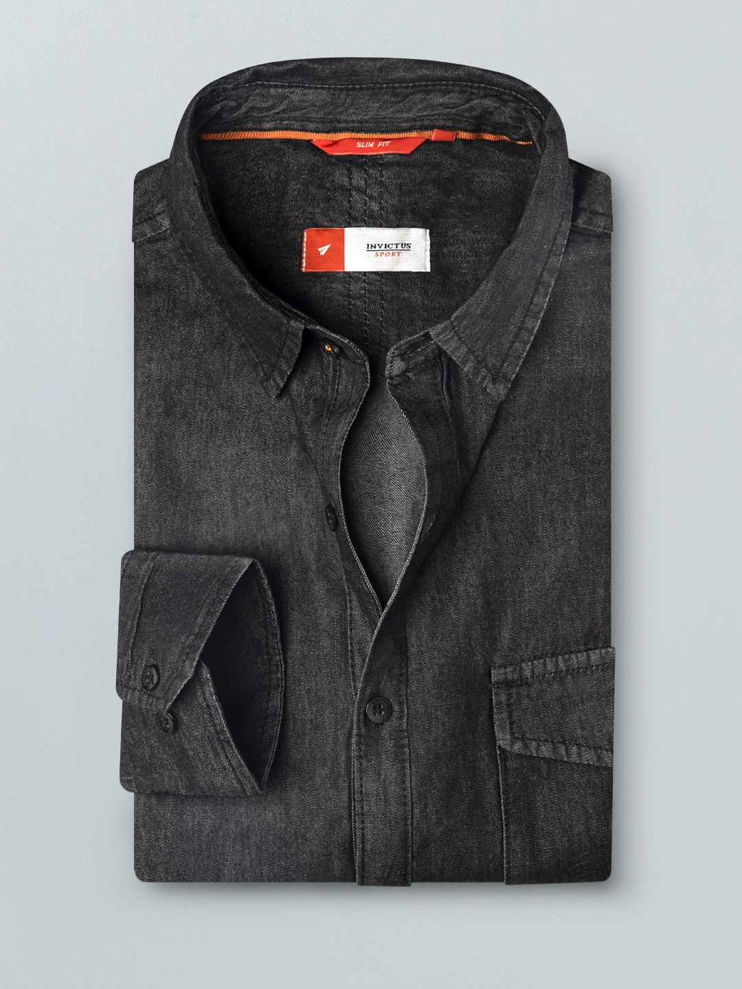 

INVICTUS Men Charcoal Grey Solid Pure Cotton Chambray Casual Shirt