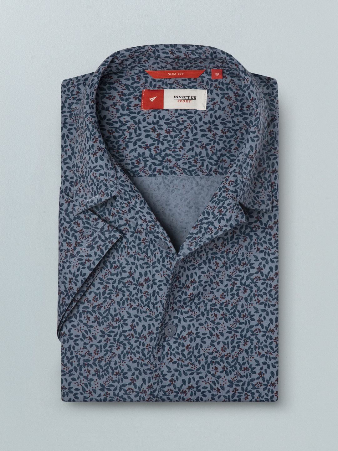 

INVICTUS Men Blue & Rust Brown Slim Fit Cotton Floral Print Casual Shirt