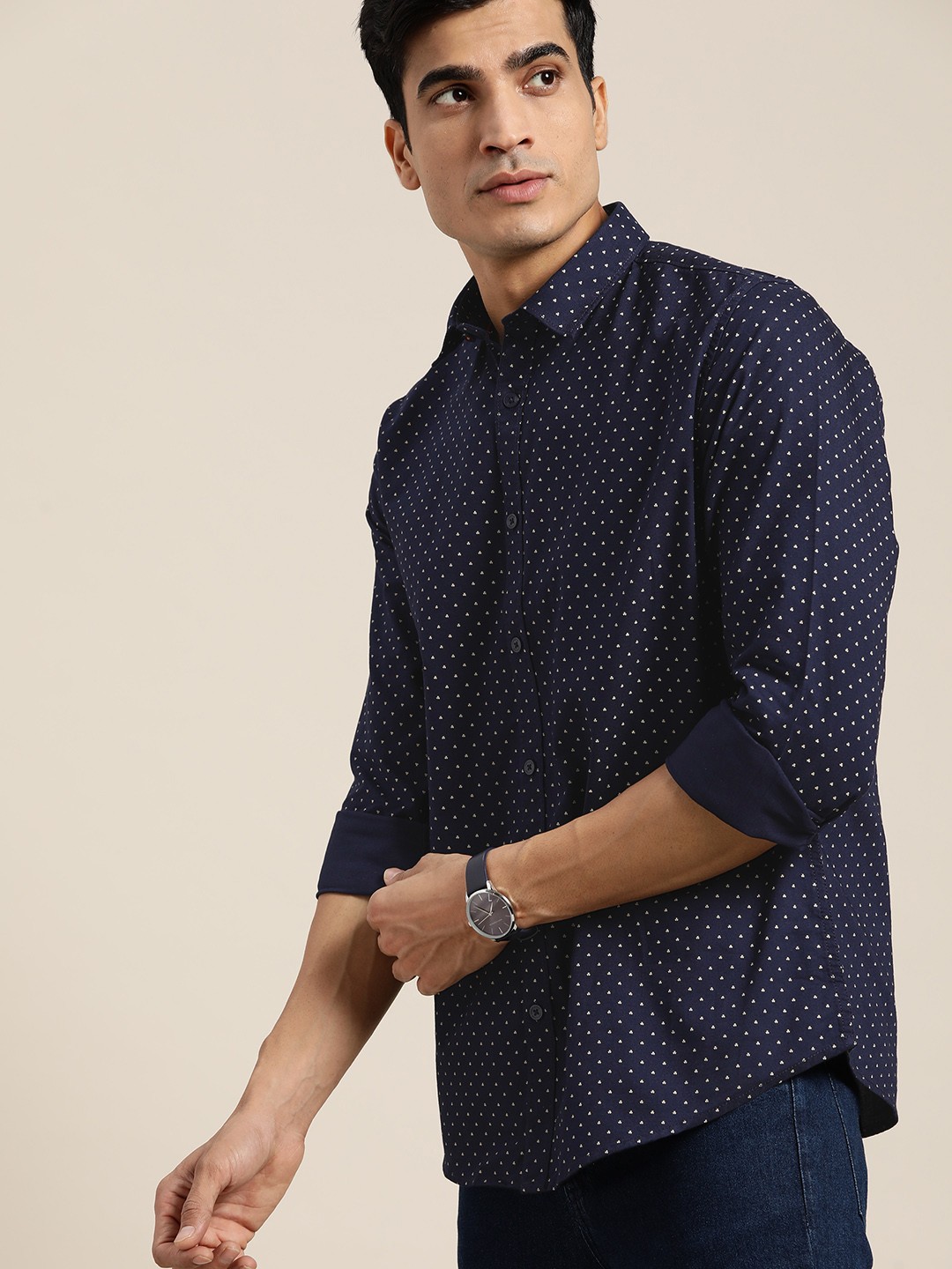 

INVICTUS Men Navy Blue Micro Prints Slim Fit Printed Casual Shirt