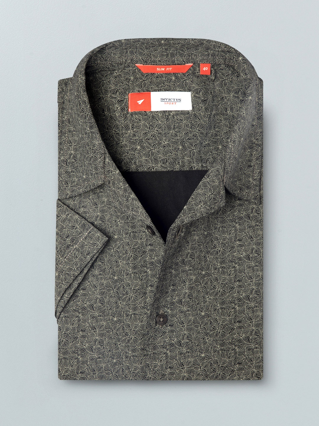 

INVICTUS Men Charcoal Grey Pure Cotton Printed Casual Shirt