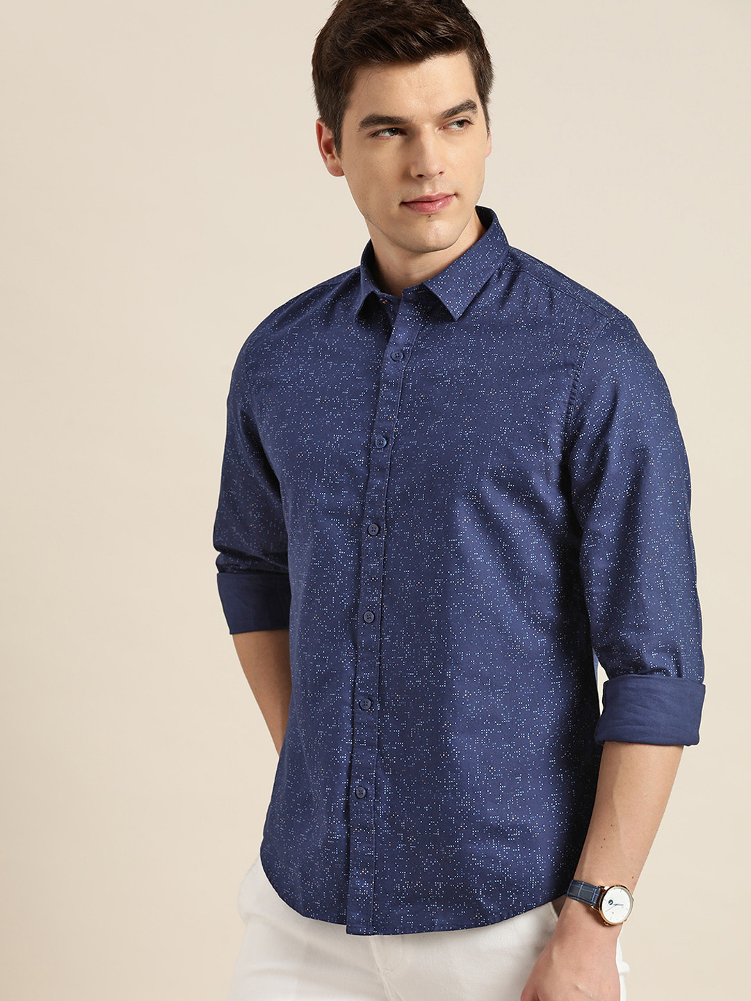 

INVICTUS Men Navy Blue Slim Fit Printed Formal Shirt