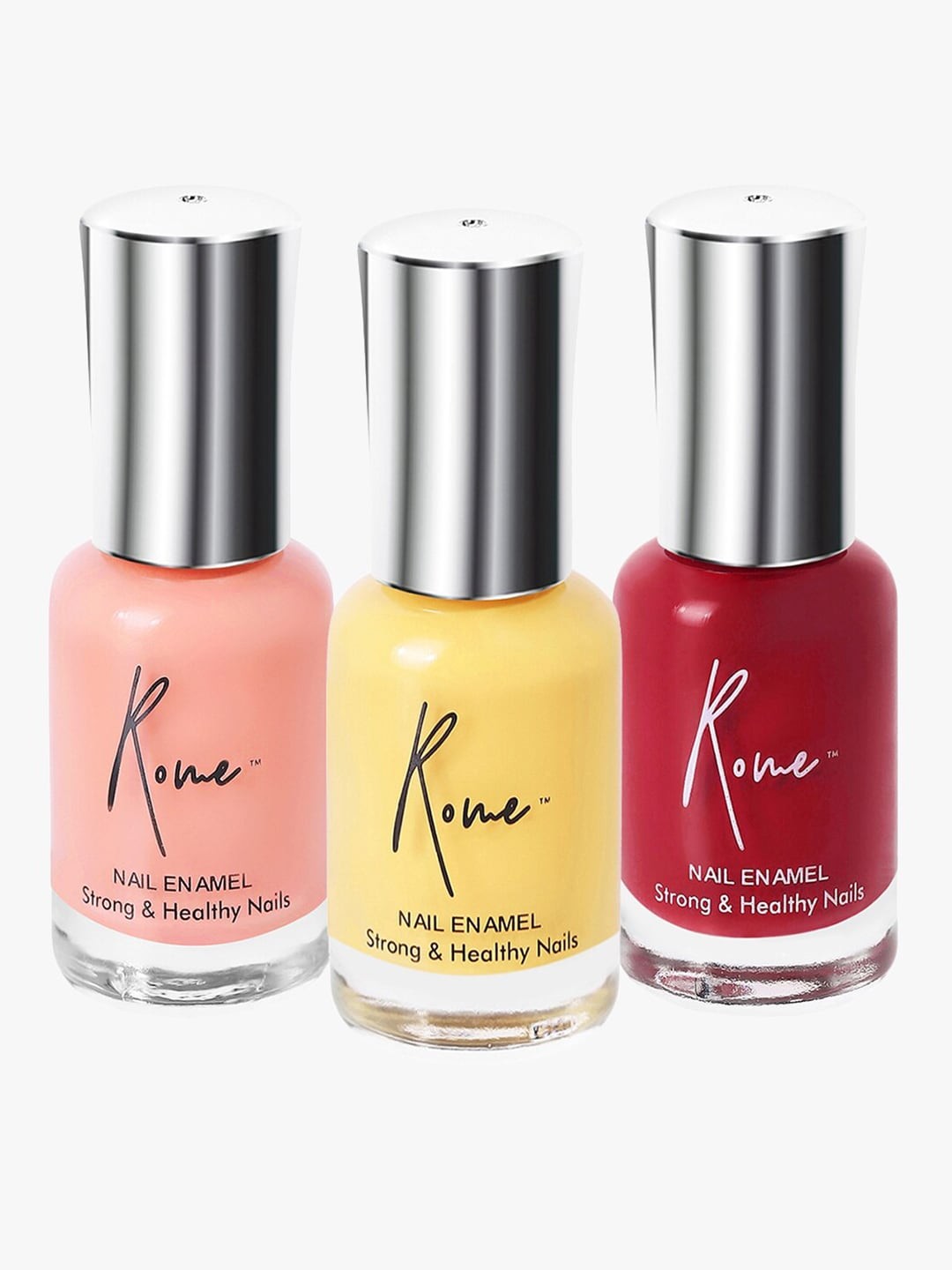 

Rome Set Of 3 Strong & Healthy Nail Enamels Electric Red Coral & Summer Yellow 24ml, Multi