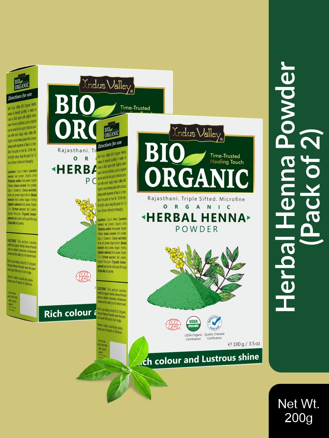 

Indus Valley Set of 2 Bio Organic Herbal Henna Powder- 100 g each, Green