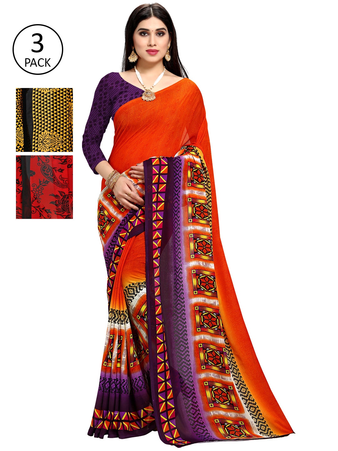 

KALINI Multi Pack of 3 Printed Saree