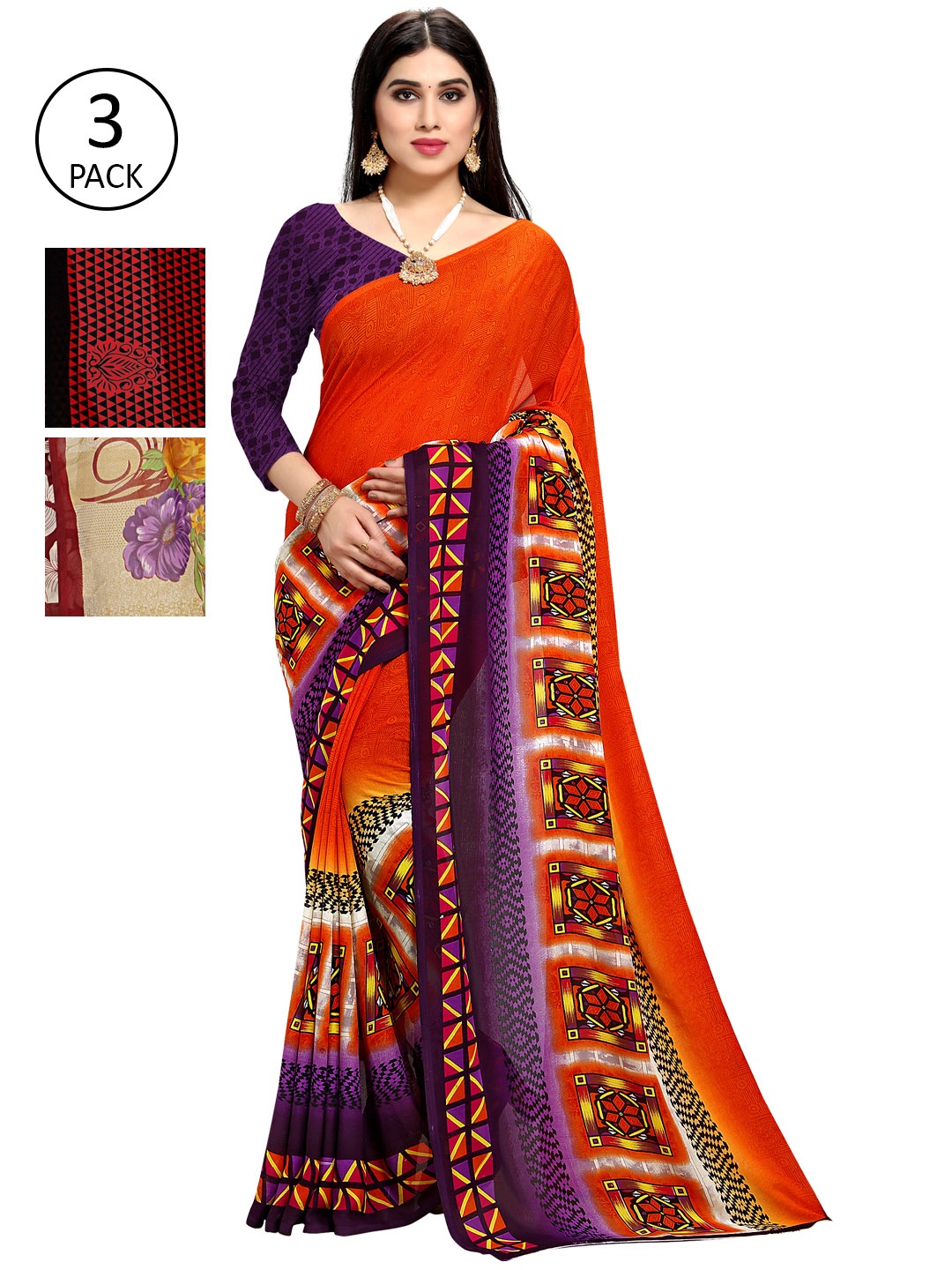 

KALINI Multi Pack of 3 Printed Saree