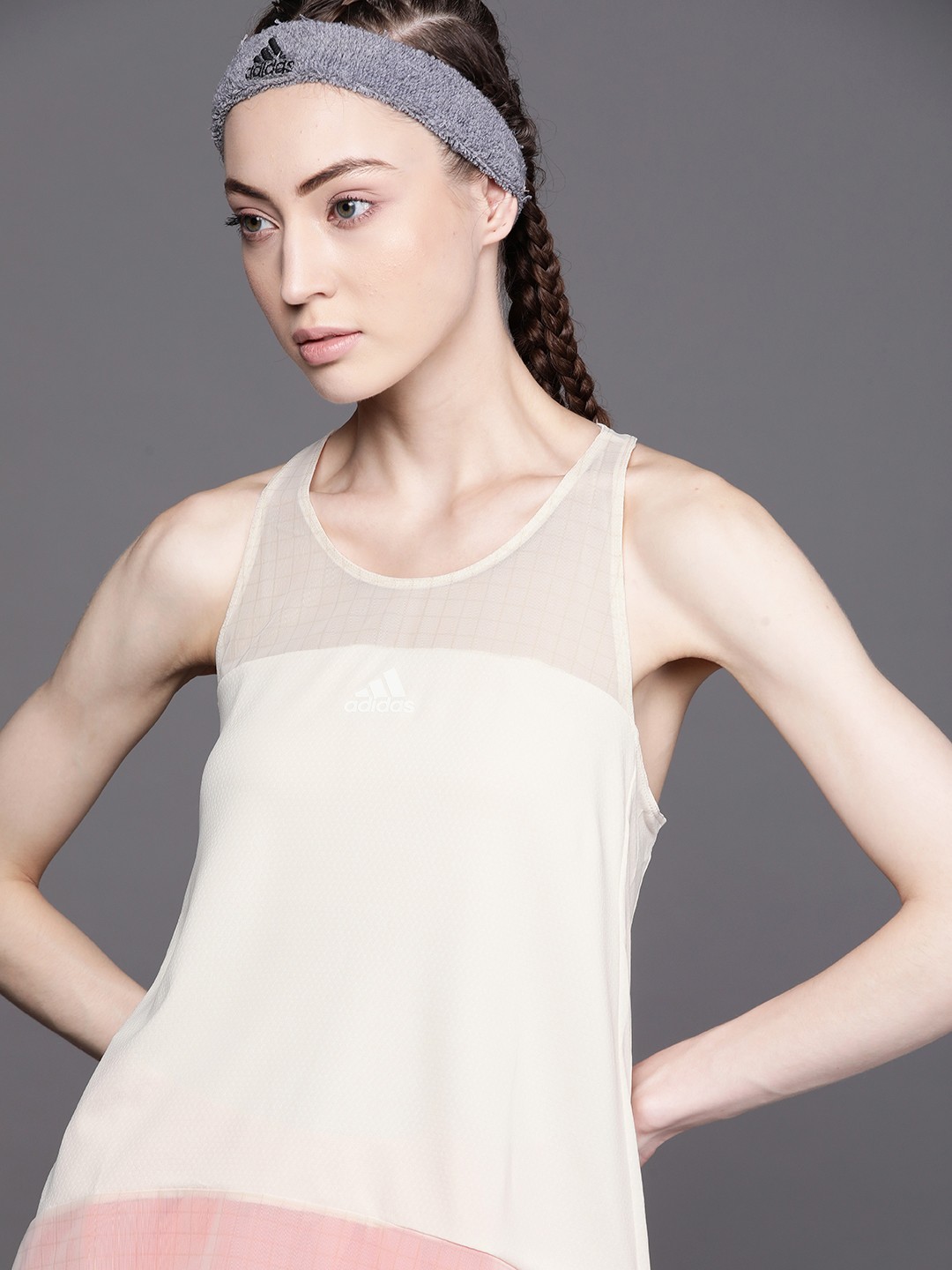 

ADIDAS Cream-Coloured Self-Design Training Heat.Rdy Mesh Tank Top, Beige