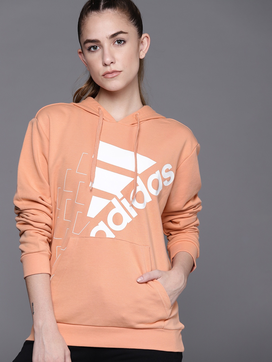 

ADIDAS Women Peach-Coloured & White Brand Logo Printed Sweatshirt