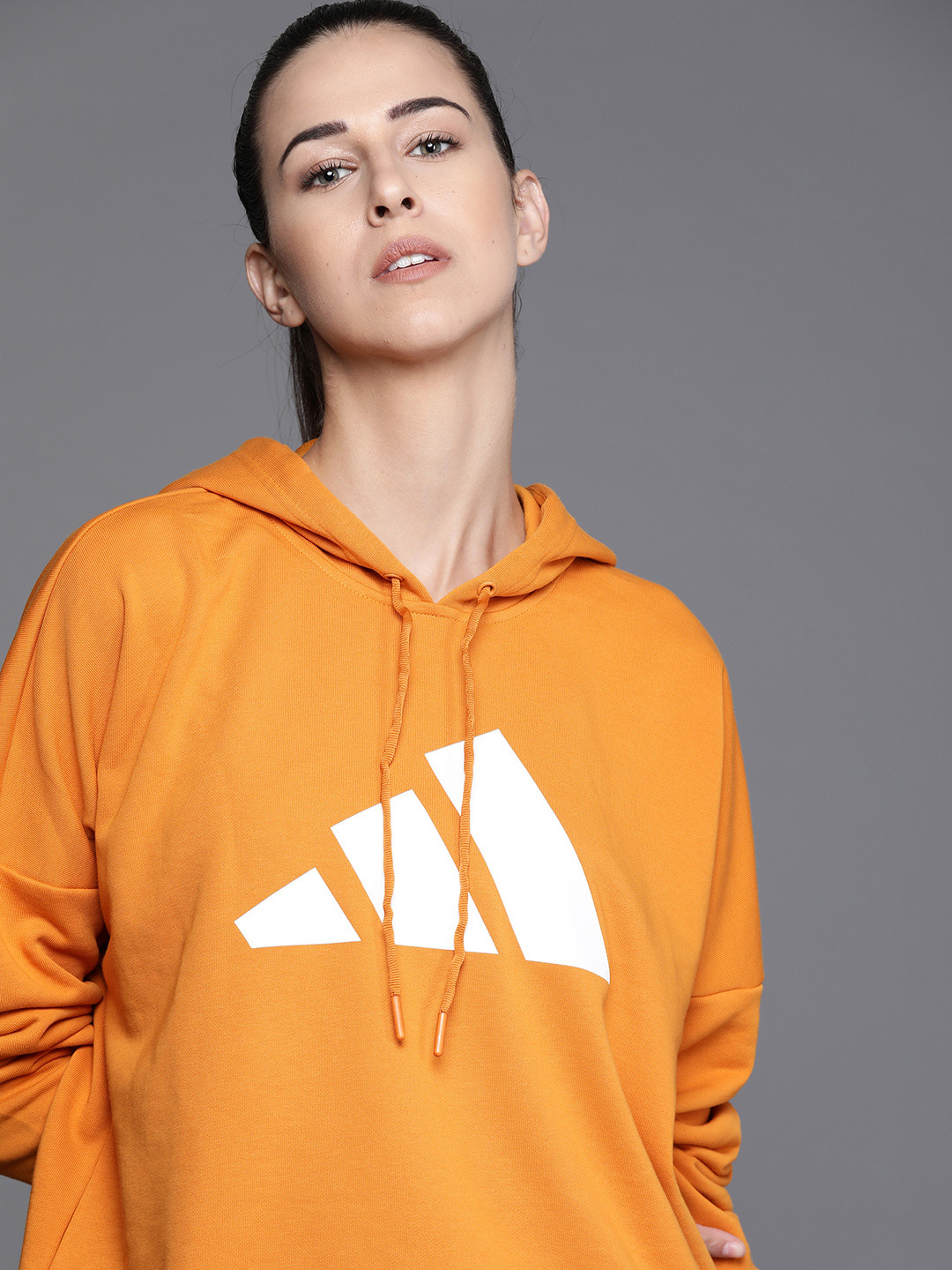 

ADIDAS Women Orange Printed W FI 3B HOODIE Brand Logo Sweatshirt
