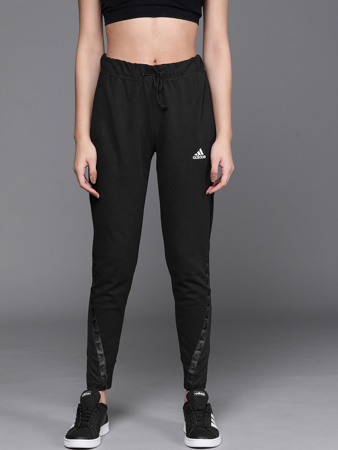 

ADIDAS Women Black Brand Logo Print Detail MT PT Track Pants
