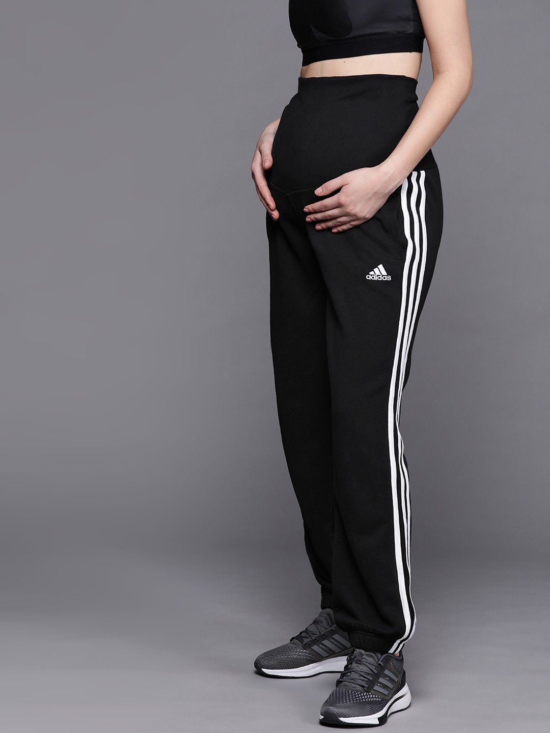 

ADIDAS Women Black Solid Essentials Maternity Sustainable Track Pants with 3-Stripes Detail