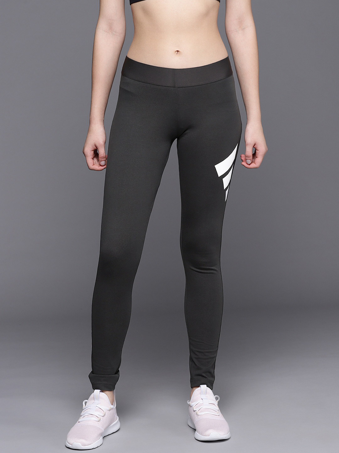 

ADIDAS Women Charcoal Grey Brand Logo Print Training Sustainable Tights