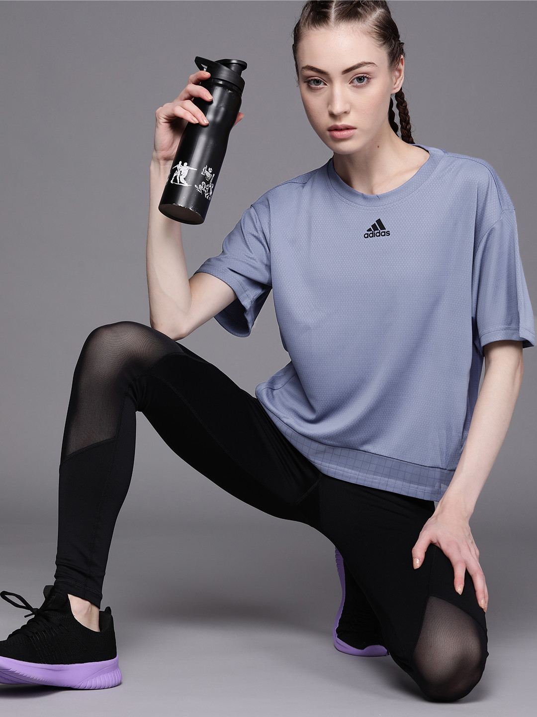 

ADIDAS Women Purple Solid Training Heat.RDY Mesh T-shirt