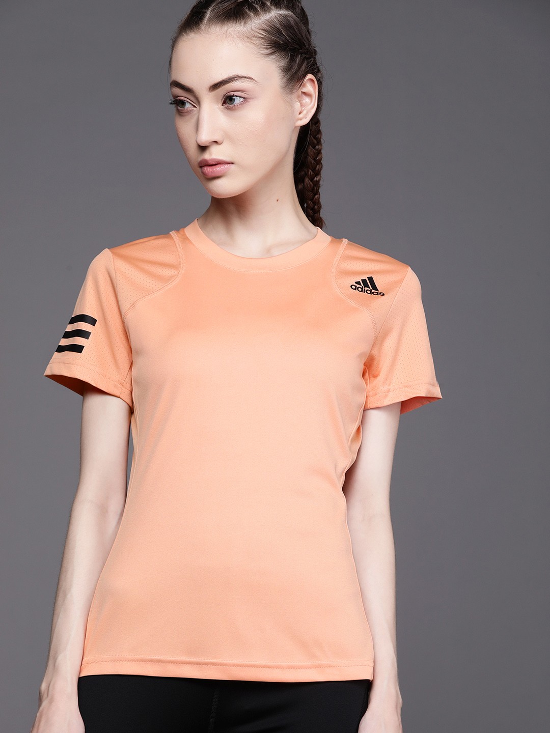 

ADIDAS Women Peach-Coloured Solid Tennis Club Sustainable T-shirt