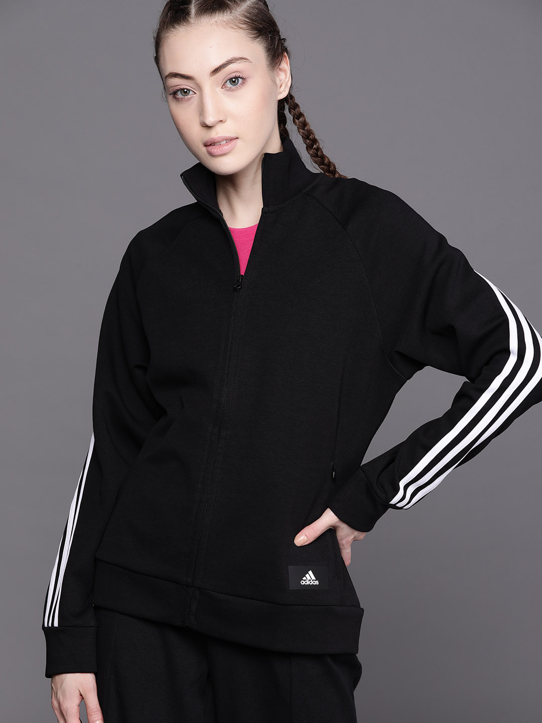 

ADIDAS Women Black Solid Open-Front Sweatshirt