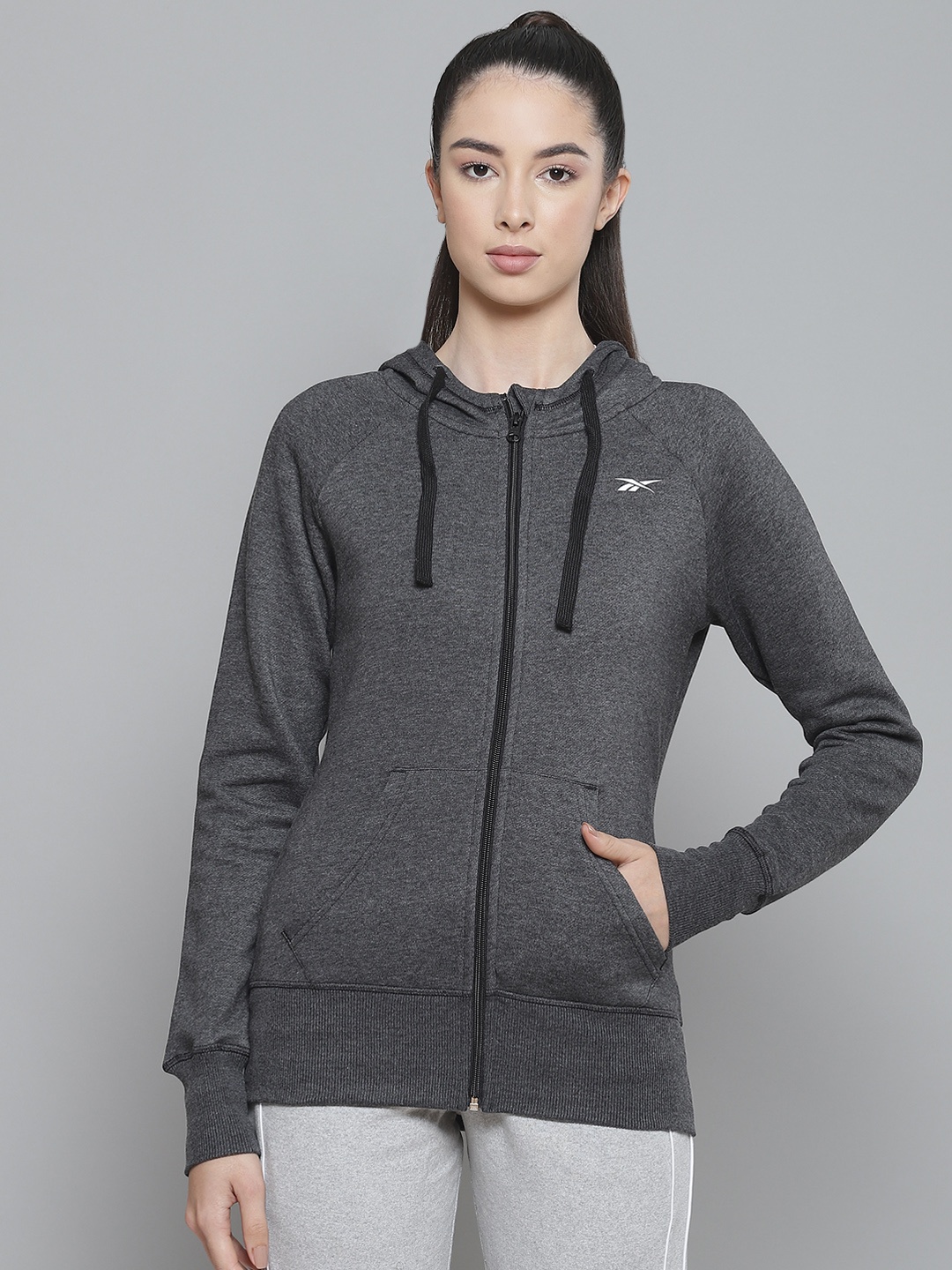 

Reebok Women Charcoal Grey FND Hooded Sweatshirt