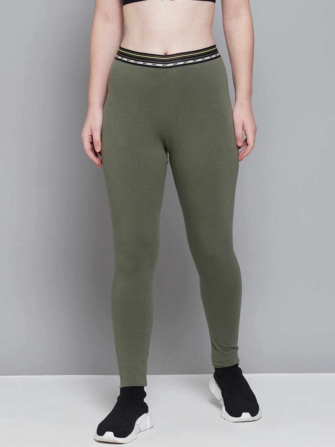 

Reebok Classic Women Olive Green Solid Classics CAMP High-Rise Tights