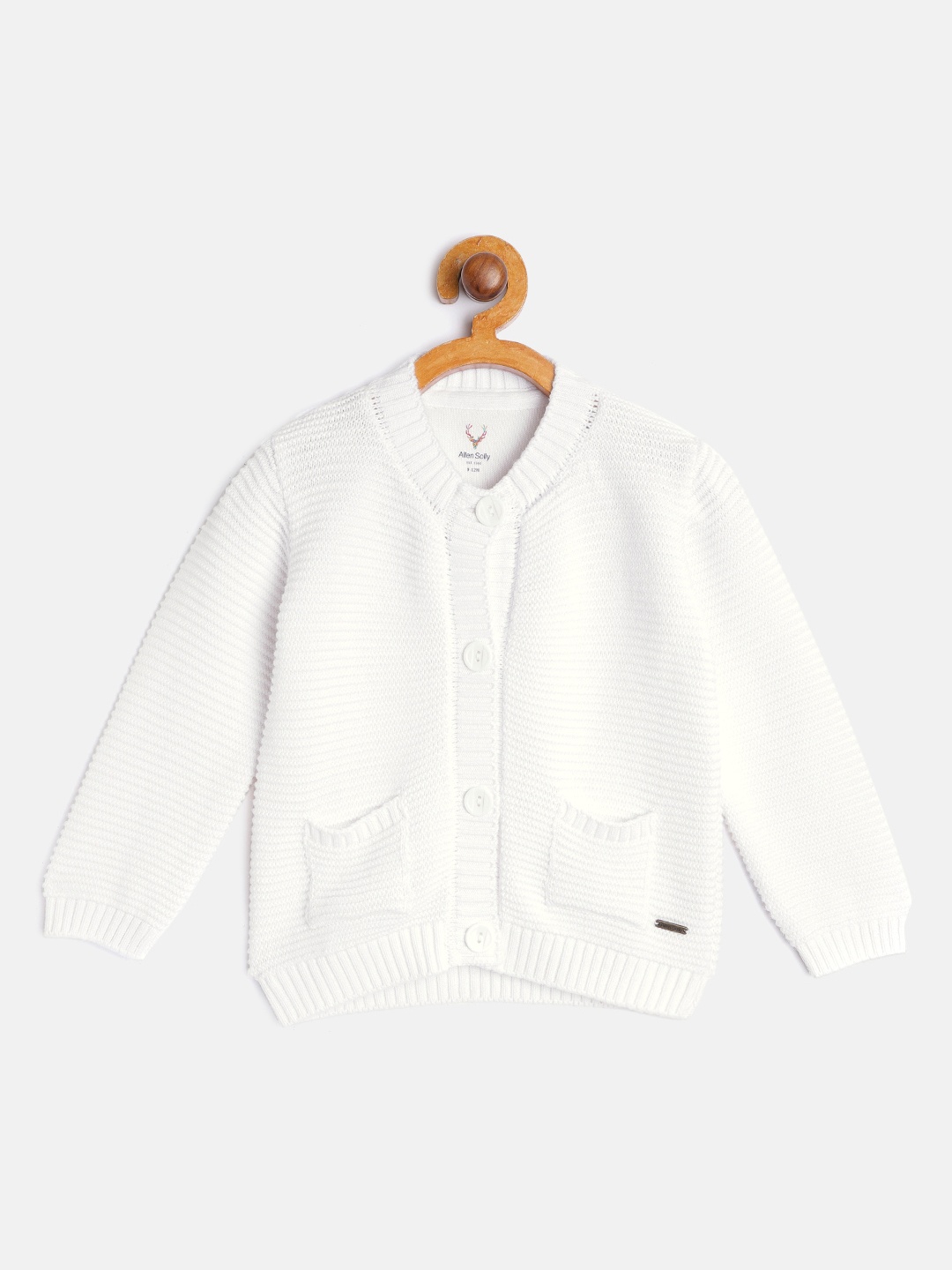

Allen Solly Junior Infant Off White Self Striped Cotton Cardigan