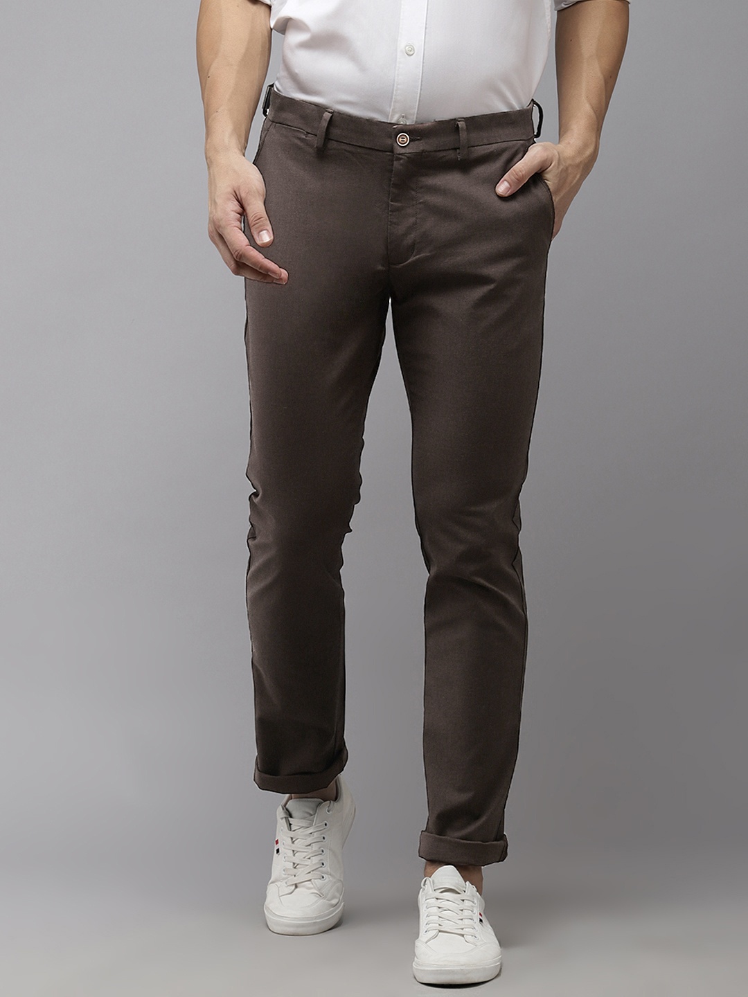 

Blackberrys Men Coffee Brown Solid B-95 Slim Fit Trousers