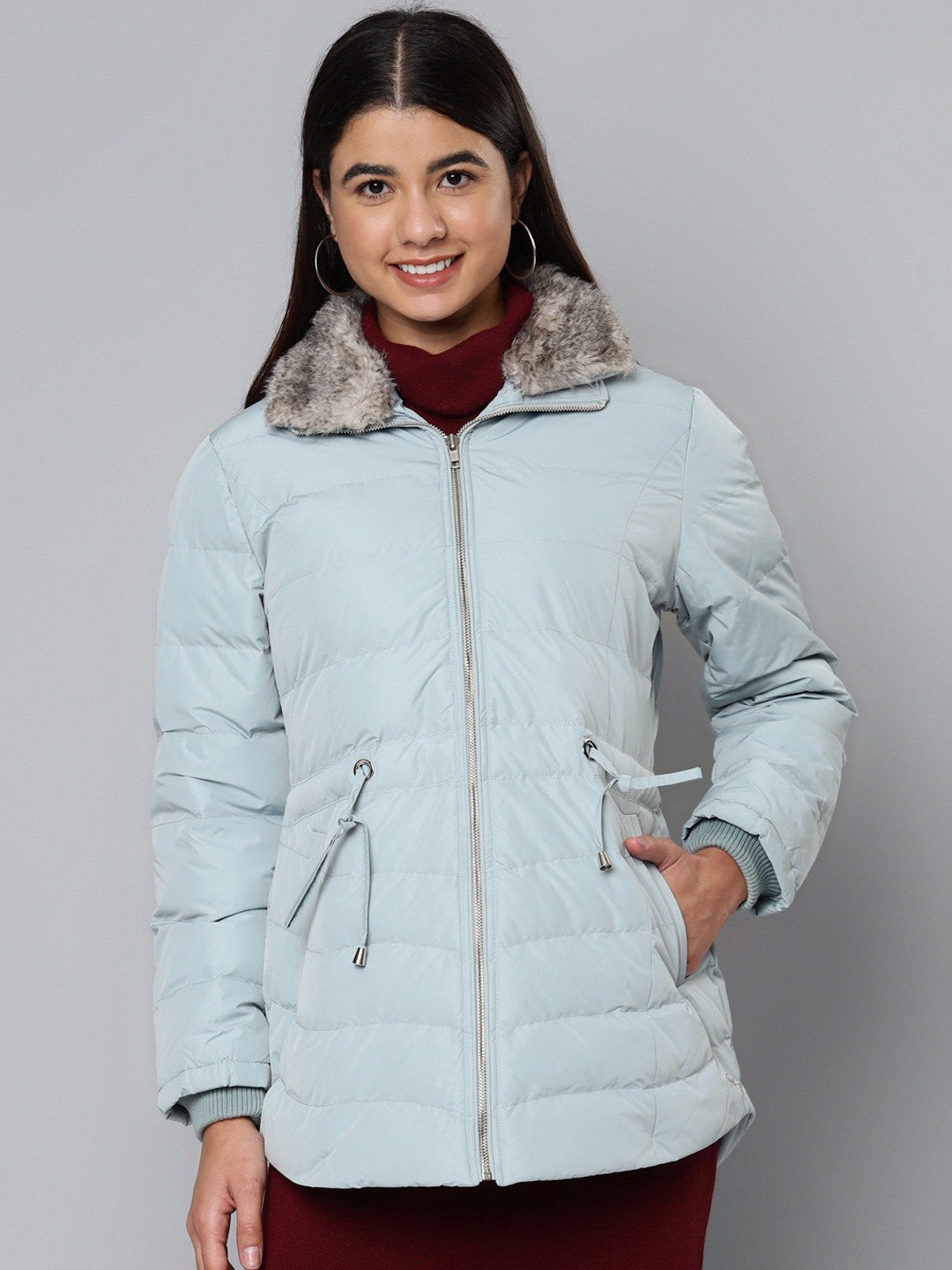 

Fort Collins Women Blue Padded Jacket with Faux Fur Trim