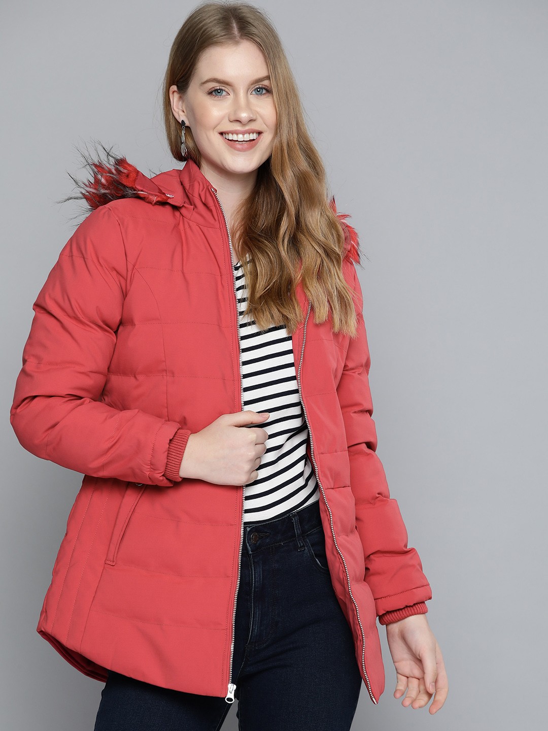 

Fort Collins Women Pink Nylon Hooded Parka Jacket