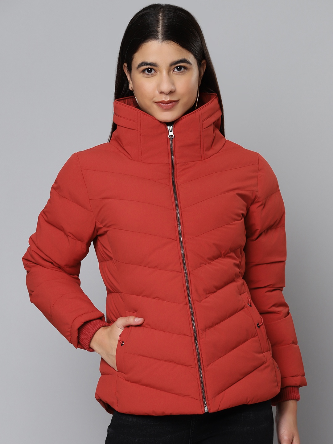 

Fort Collins Women Red Solid Padded Jacket