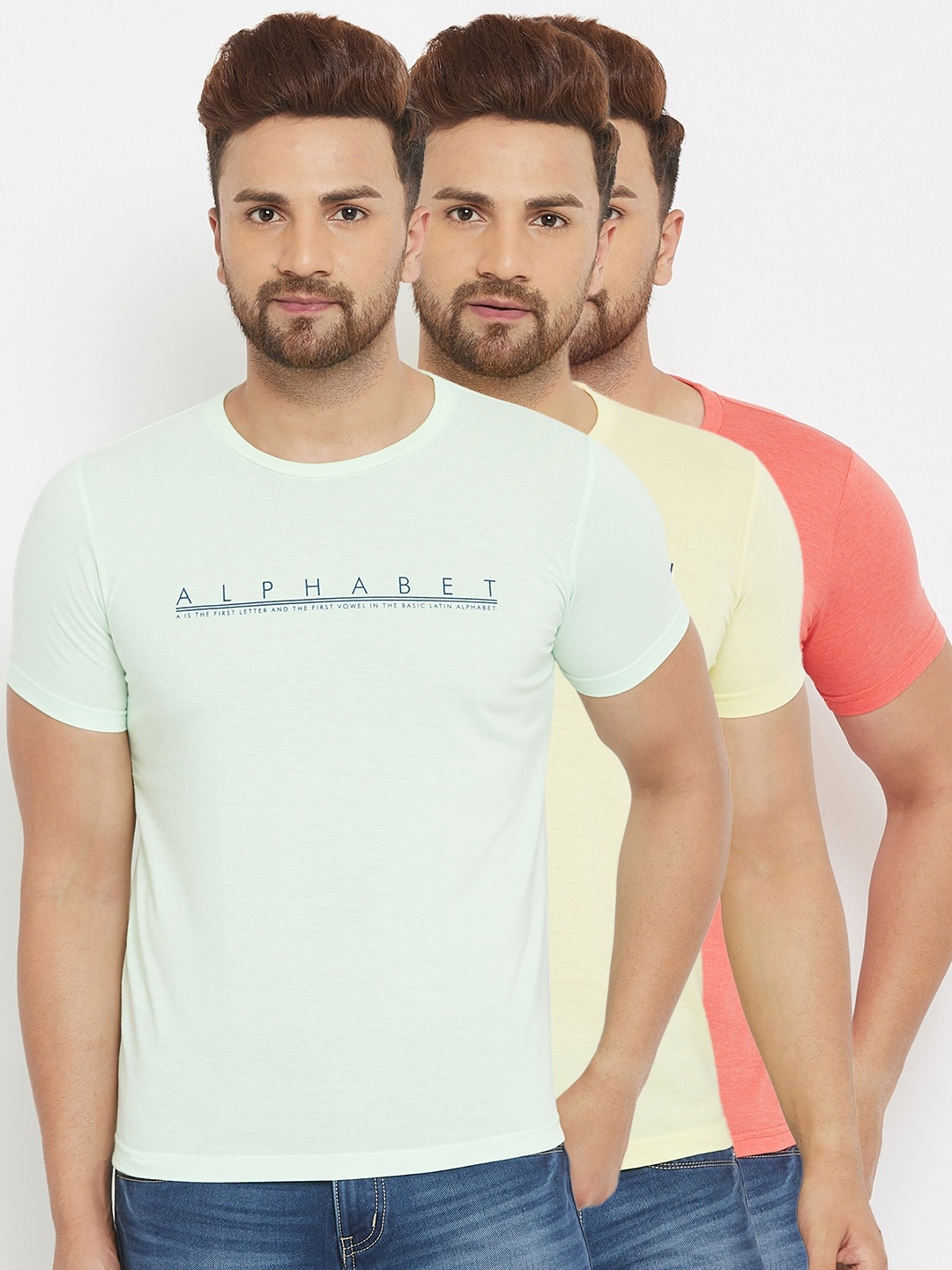

Duke Men Multicoloured Typography Pack of 3 Slim Fit T-shirts, Multi