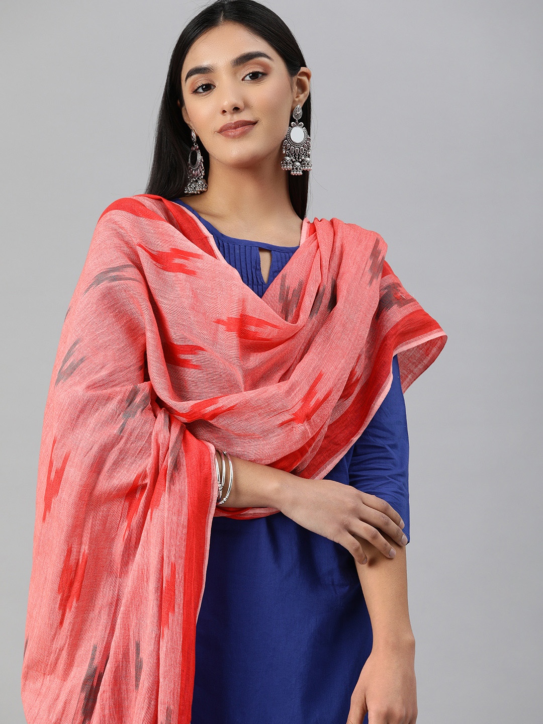 

swatika Red Bhagalpuri Handloom Woven Design Pure Cotton Dupatta