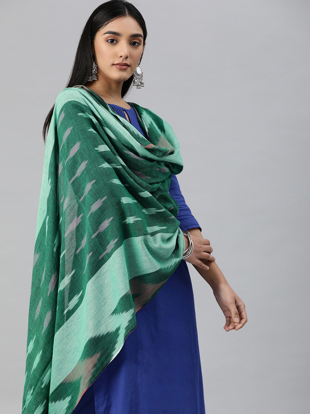 

swatika Green Bhagalpuri Handloom Woven Design Pure Cotton Dupatta
