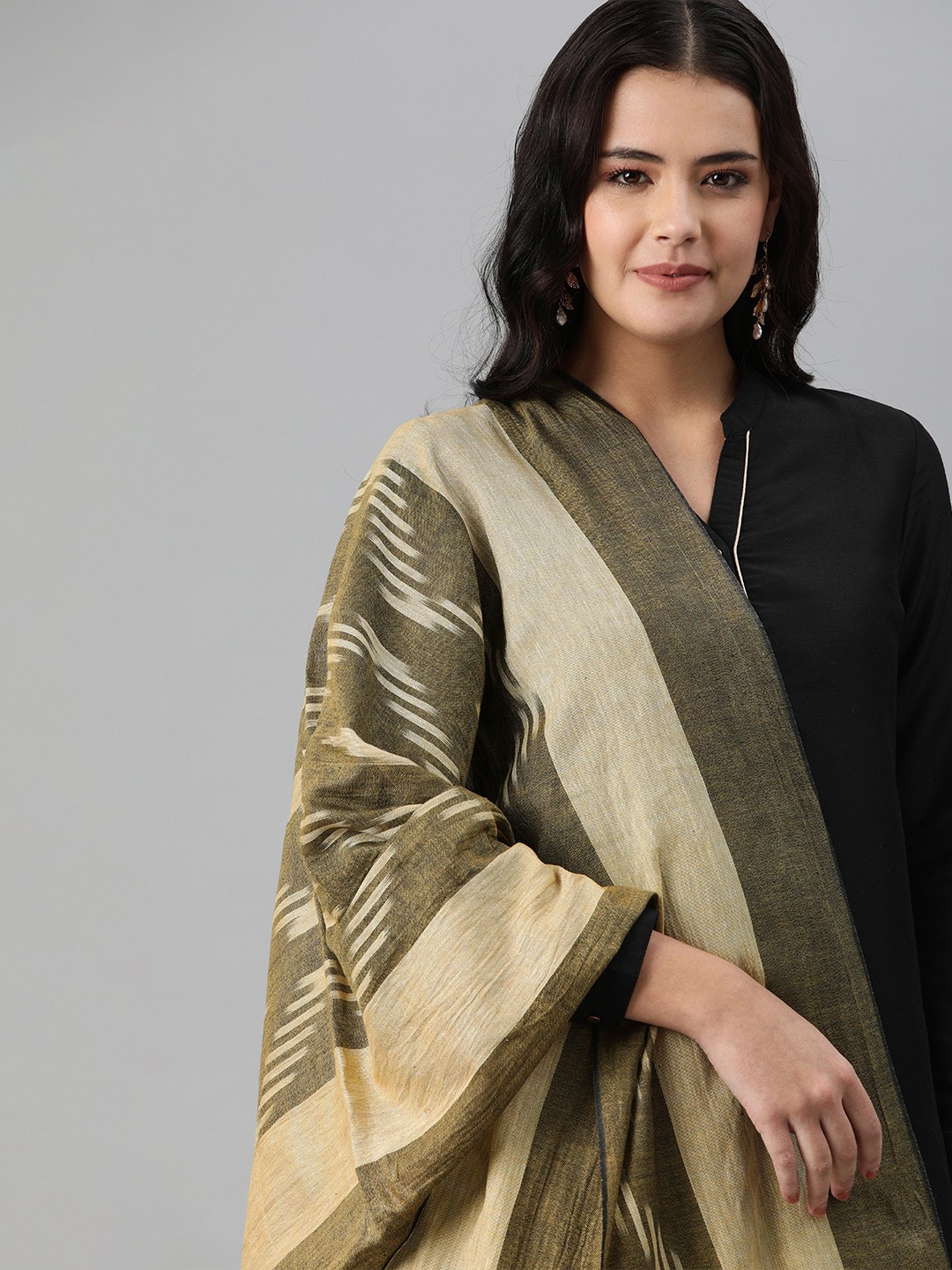 

swatika Green & Beige Woven Design Pure Cotton Dupatta
