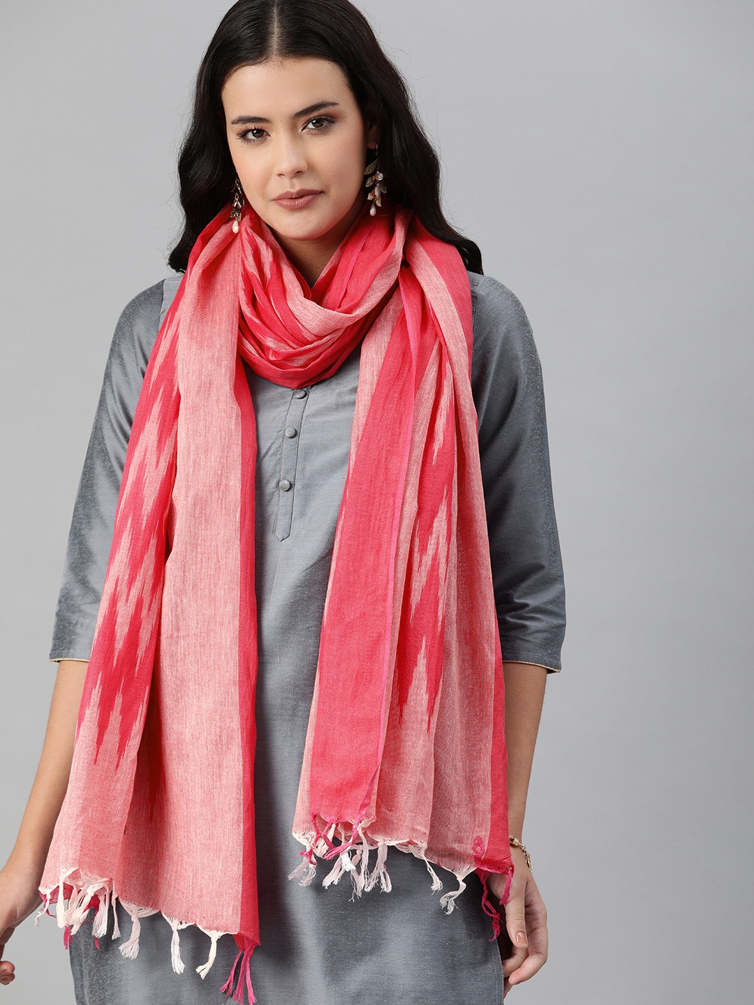 

swatika Pink Bhagalpuri Handloom Woven Design Pure Cotton Dupatta