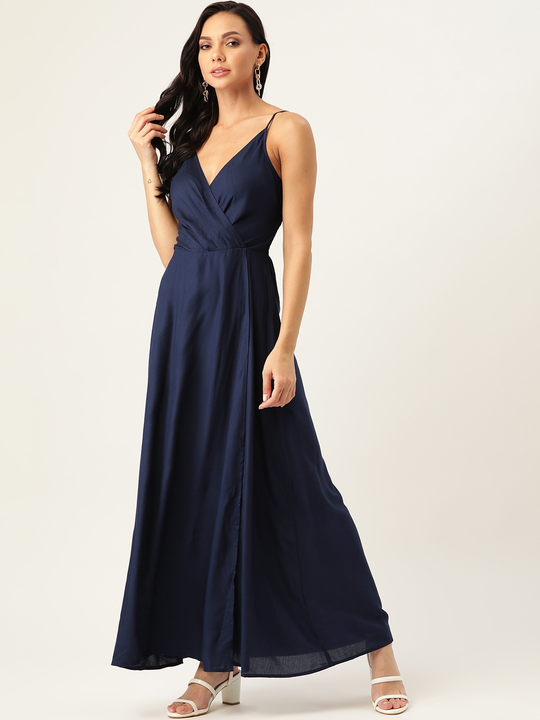 

VANCA ECO Navy Blue Solid Smocked Wrap Maxi Dress