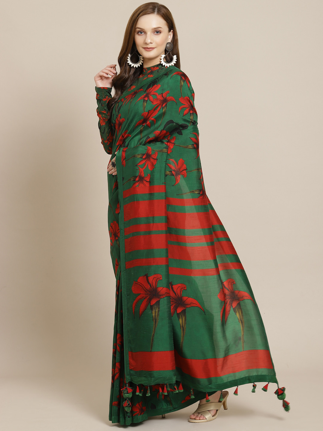 

Masaba Green & Red Floral Print Designer Saree