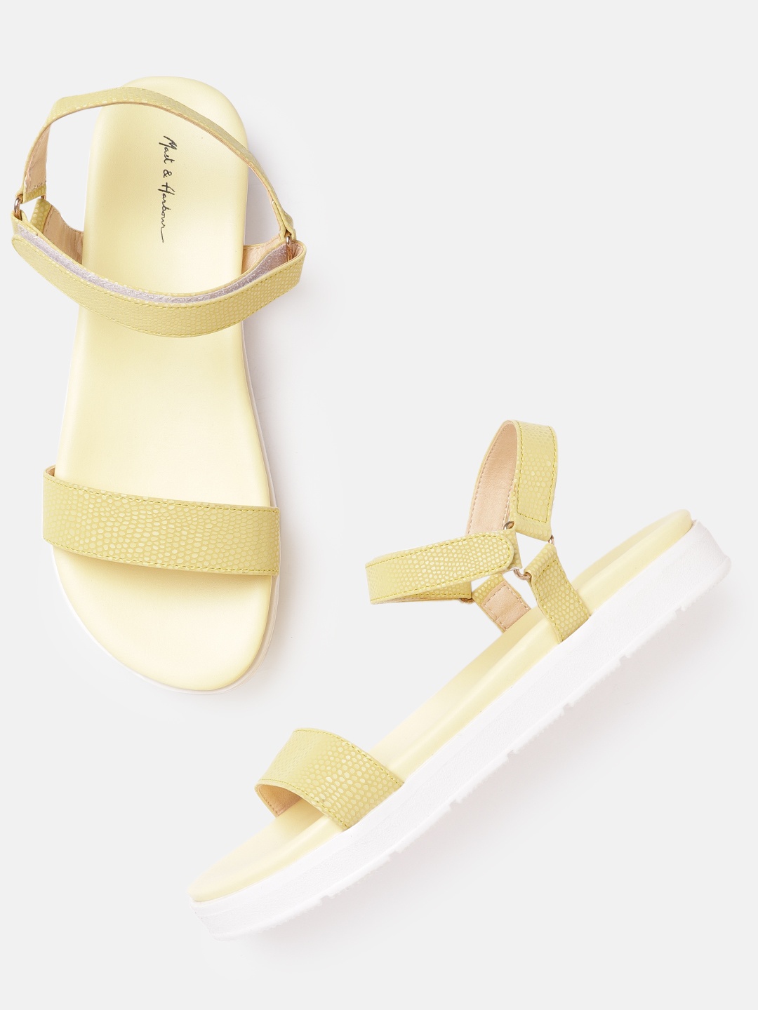 

Mast & Harbour Women Lemon Yellow Snakeskin Textured Open Toe Flats