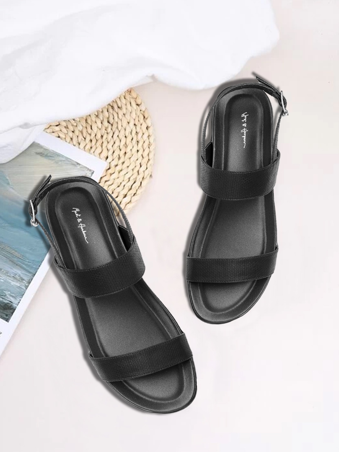 

Mast & Harbour Women Black Solid Open Toe Flats