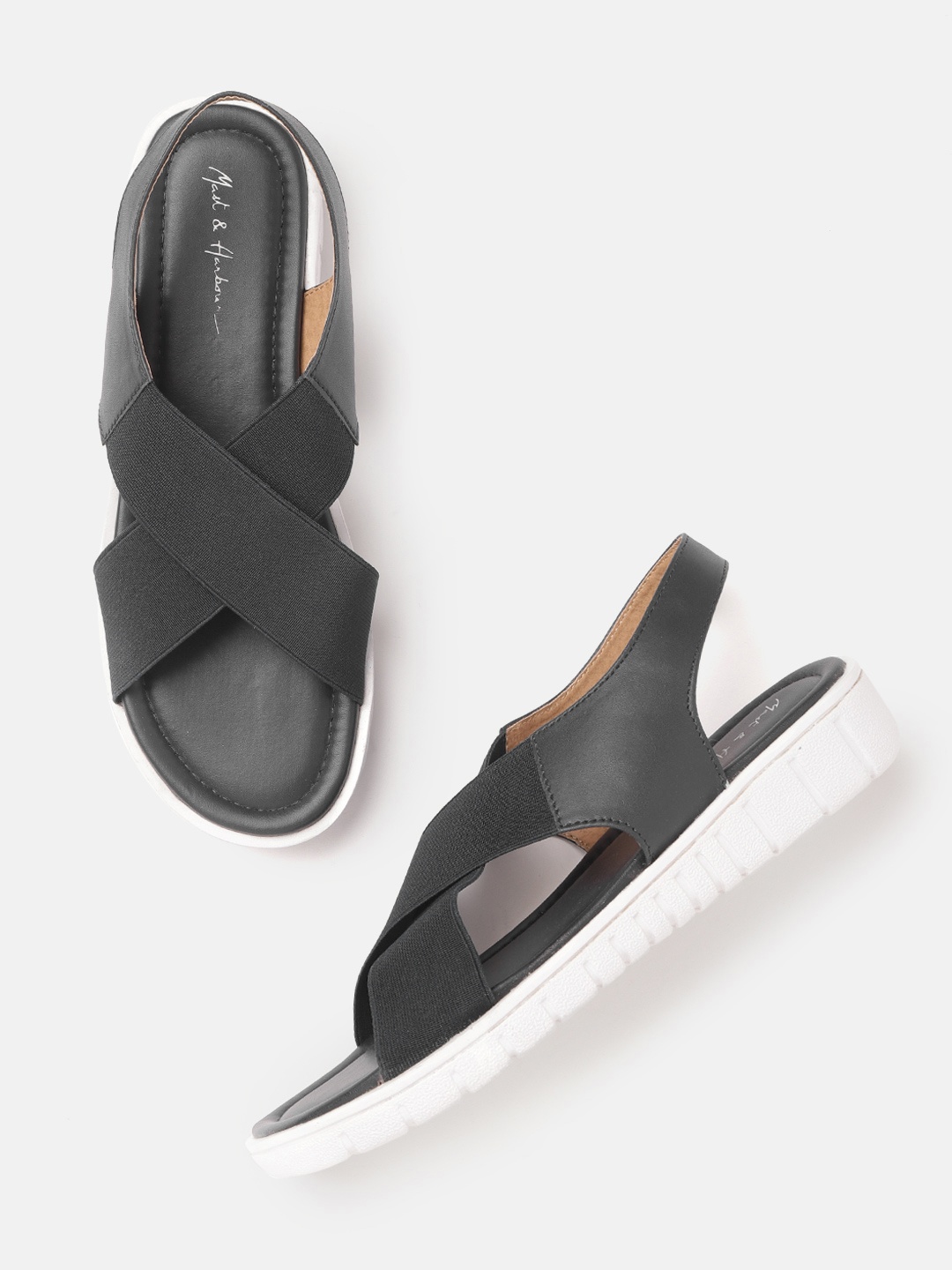 

Mast & Harbour Women Black Criss-Cross Strap Slingback Open Toe Flats